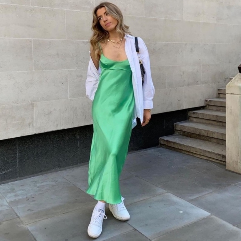 ZARA GREEN SATIN DRESS